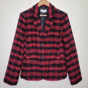 Talbots Wool Red & Black Plaid Blazer, Size 12